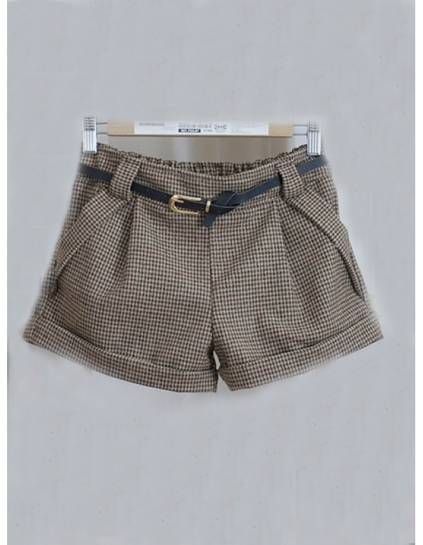 Plaid Pattern Curling Woolen Shorts Pants
