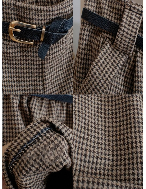 Plaid Pattern Curling Woolen Shorts Pants
