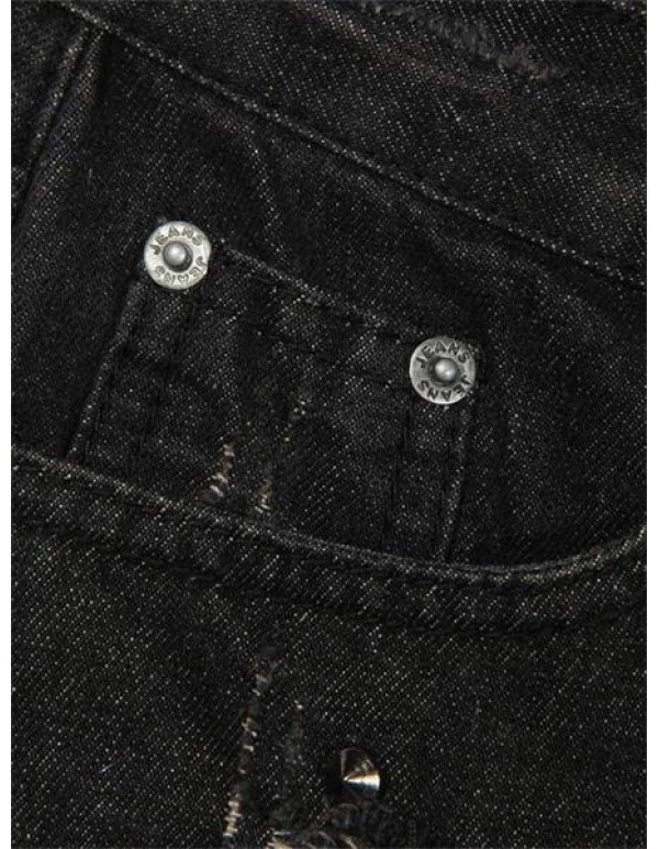 Women's Rivet Spell Leather Cowboy Shorts Black Low Waist Pants