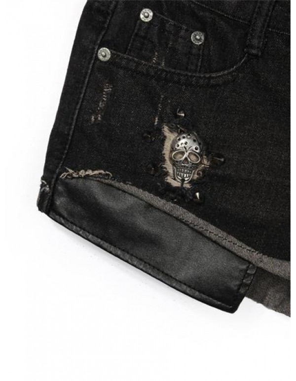 Women's Rivet Spell Leather Cowboy Shorts Black Low Waist Pants