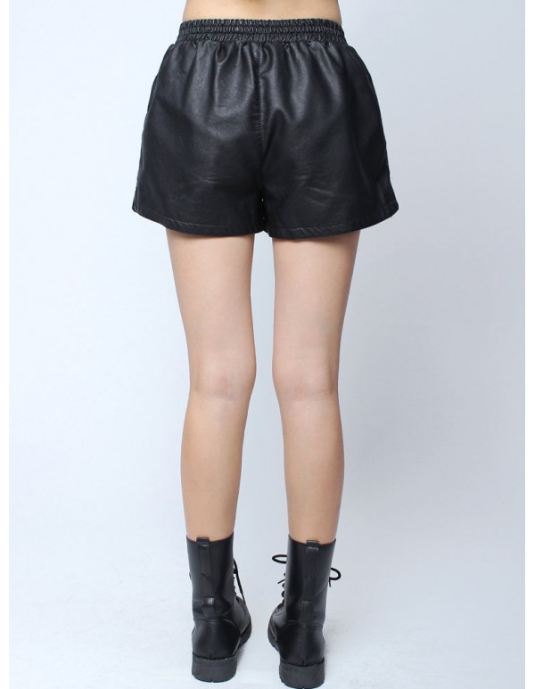 Fashion Casual High Waist Pockets PU Hem Slit Shorts