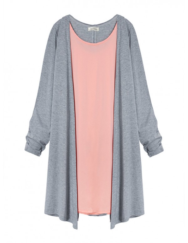 Plus Size Casual Chiffon Patchwork Long Sleeve Cardigan