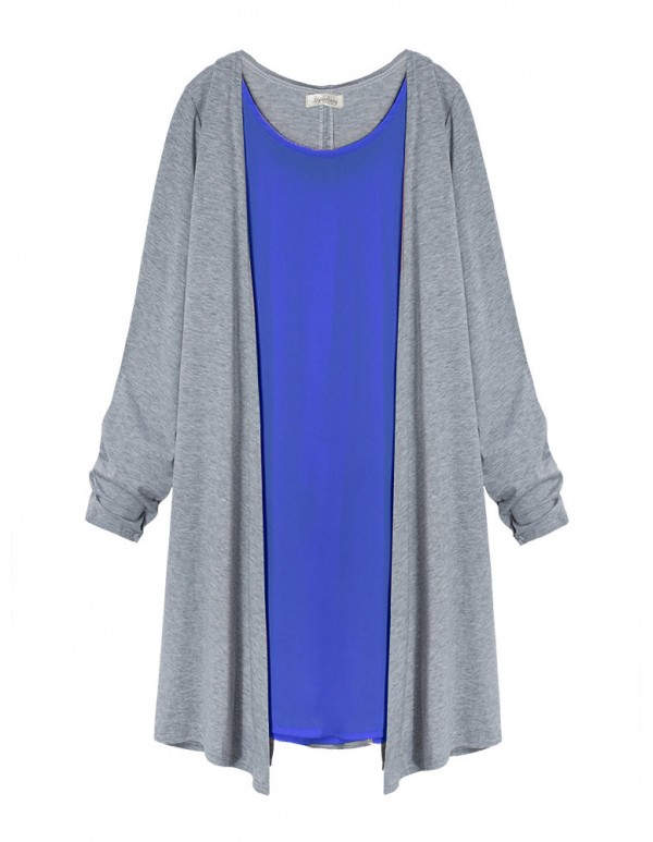 Plus Size Casual Chiffon Patchwork Long Sleeve Cardigan