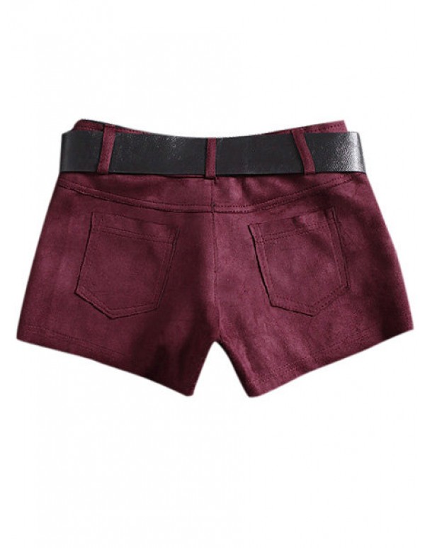 Women Suede Tassels Pants Turn-Up Straight Boot Cut Woolen Shorts