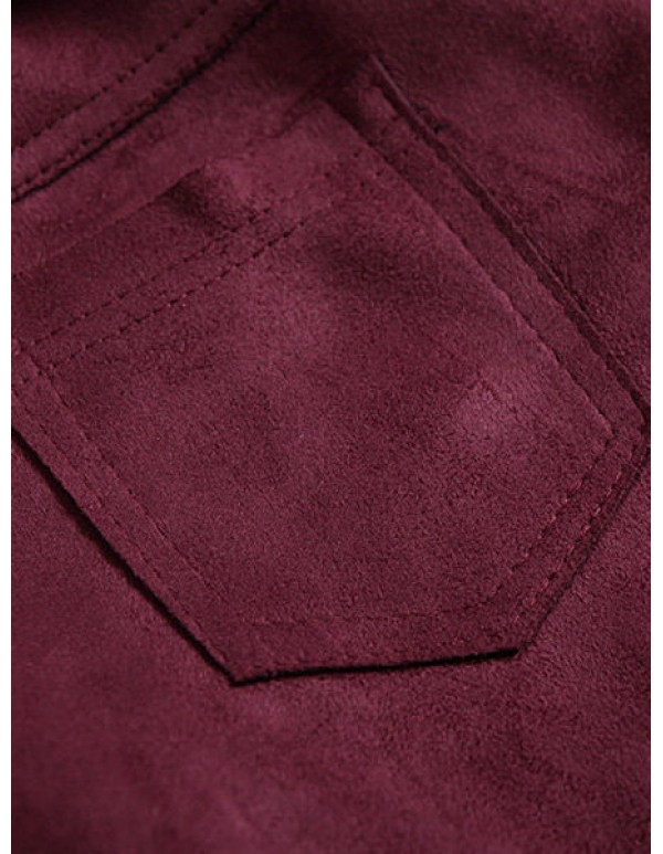 Women Suede Tassels Pants Turn-Up Straight Boot Cut Woolen Shorts