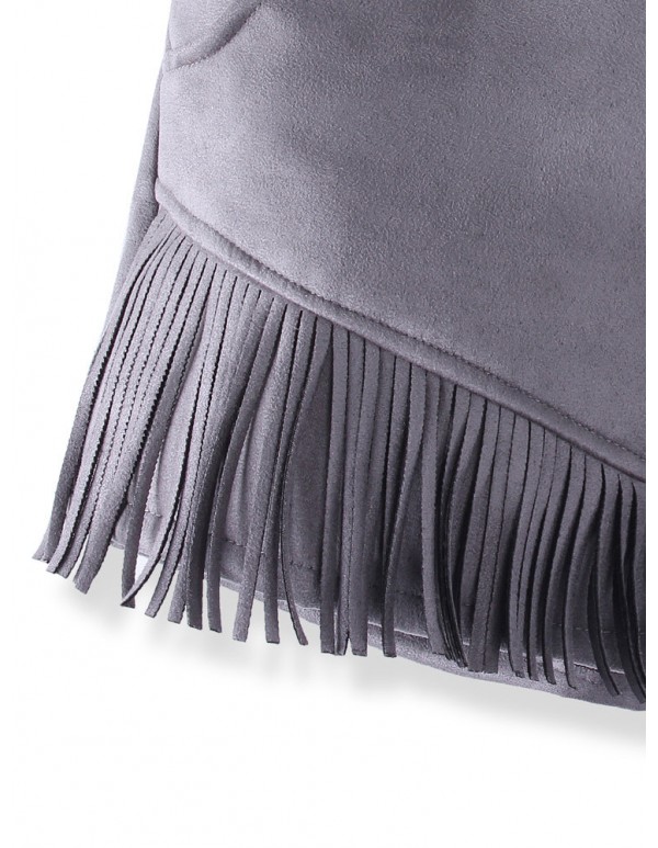 Women Suede Tassels Pants Turn-Up Straight Boot Cut Woolen Shorts
