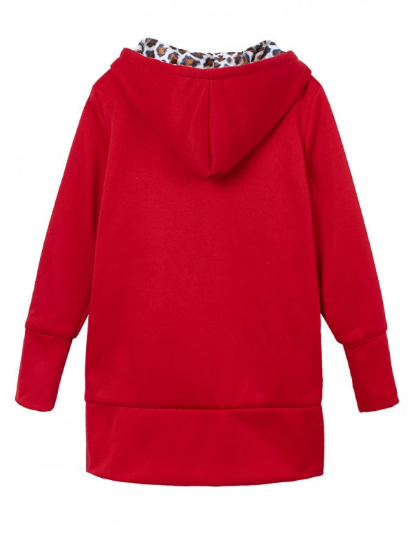 Plus Size Women Leopard Hoodie Slim Coat  Casual Outwear