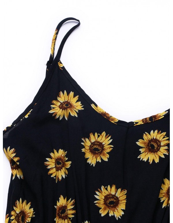 Sexy Vintage Strap Women Sunflower Printed Shorts Pants Rompers Jumpsuit