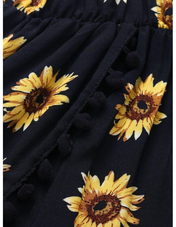 Sexy Vintage Strap Women Sunflower Printed Shorts Pants Rompers Jumpsuit