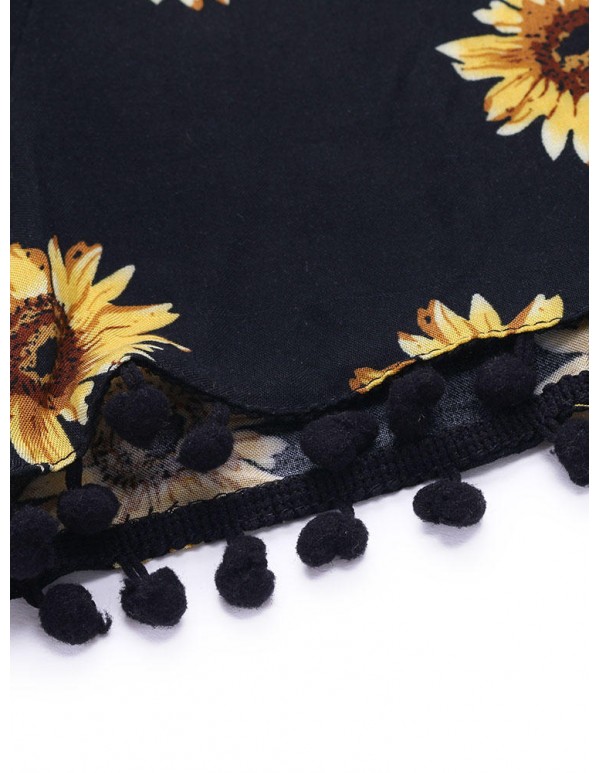 Sexy Vintage Strap Women Sunflower Printed Shorts Pants Rompers Jumpsuit