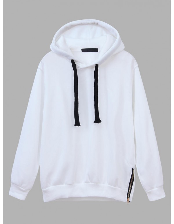 Casual Women Drawstring Long Sleeve Zipper Hem Hoodies