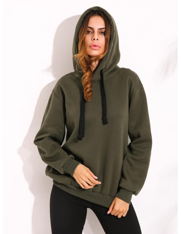 Casual Women Drawstring Long Sleeve Zipper Hem Hoodies