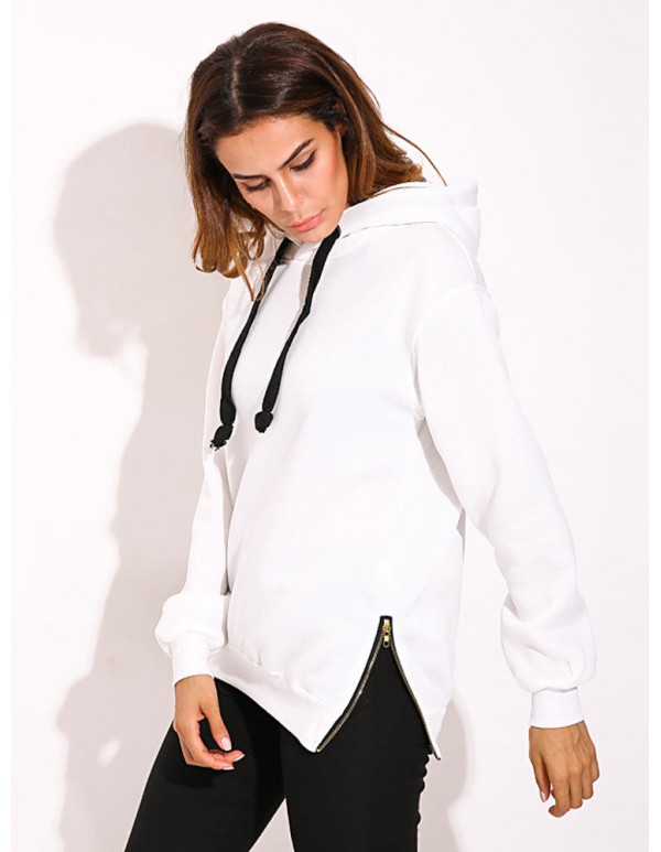 Casual Women Drawstring Long Sleeve Zipper Hem Hoodies