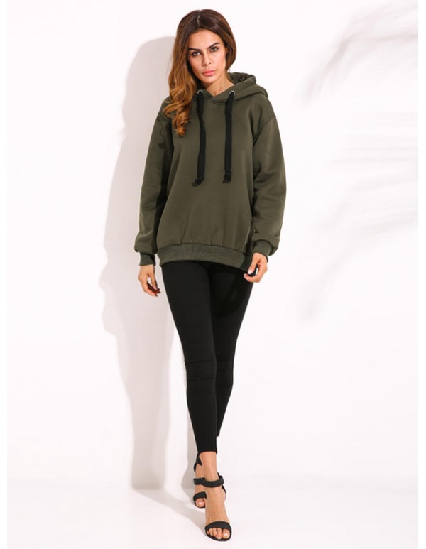 Casual Women Drawstring Long Sleeve Zipper Hem Hoodies