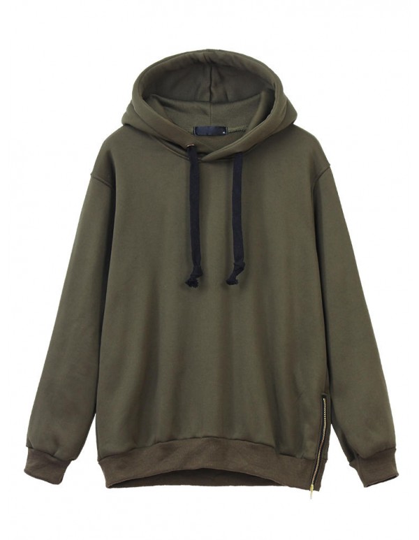 Casual Women Drawstring Long Sleeve Zipper Hem Hoodies