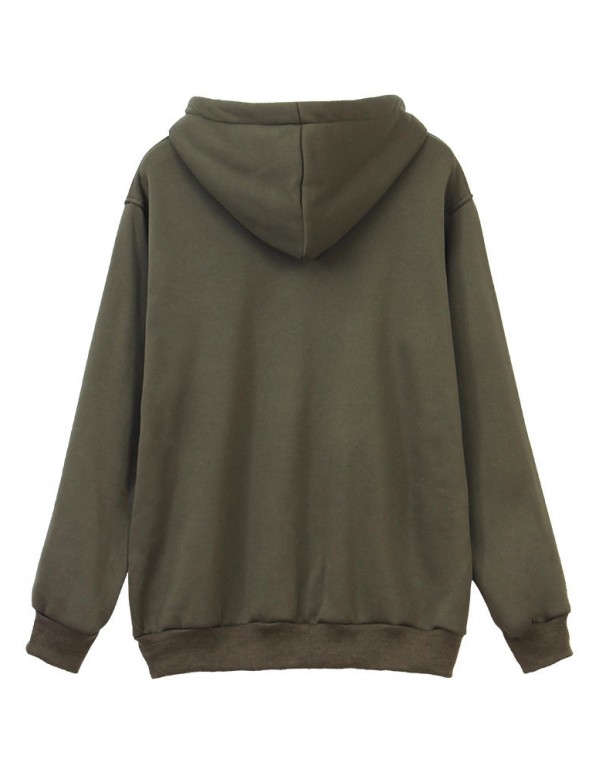 Casual Women Drawstring Long Sleeve Zipper Hem Hoodies