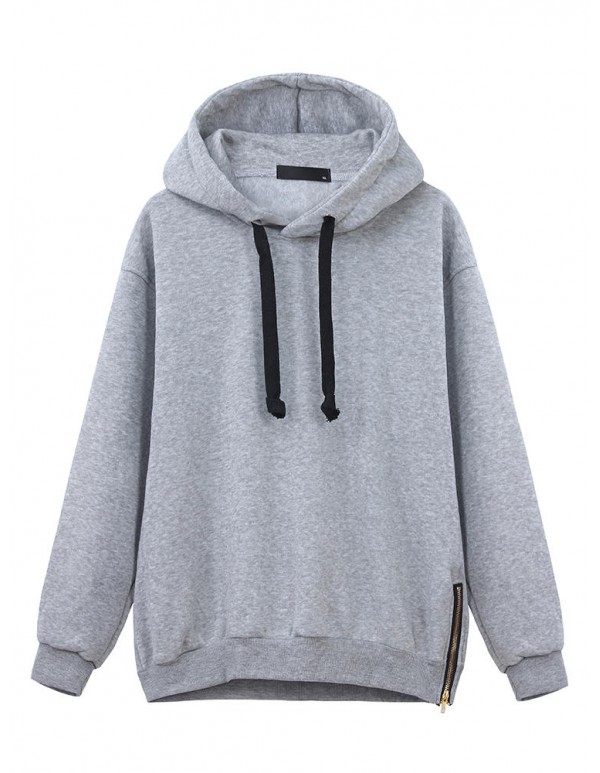 Casual Women Drawstring Long Sleeve Zipper Hem Hoodies
