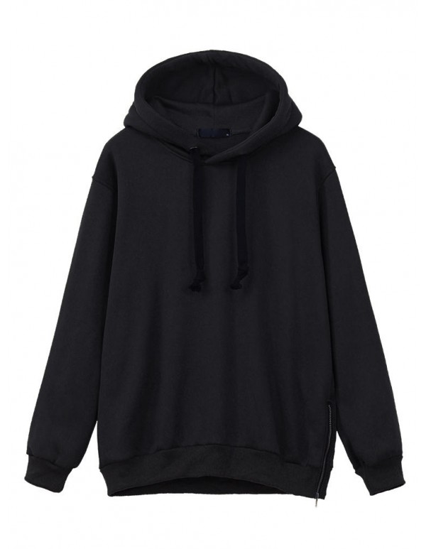 Casual Women Drawstring Long Sleeve Zipper Hem Hoodies