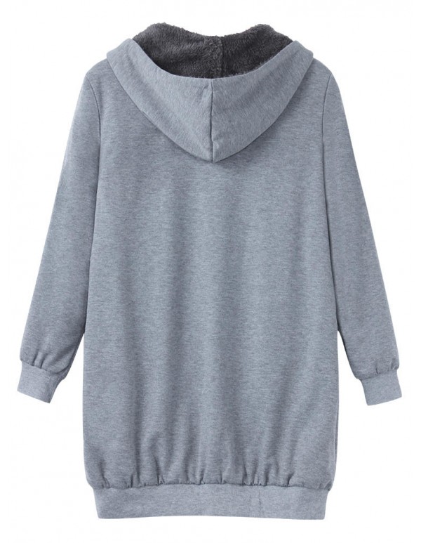 L-4XL Casual Women Zipper Fleece Thick Hooded Coats