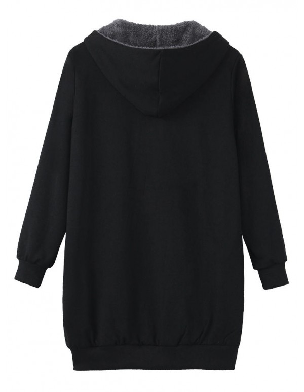 L-4XL Casual Women Zipper Fleece Thick Hooded Coats