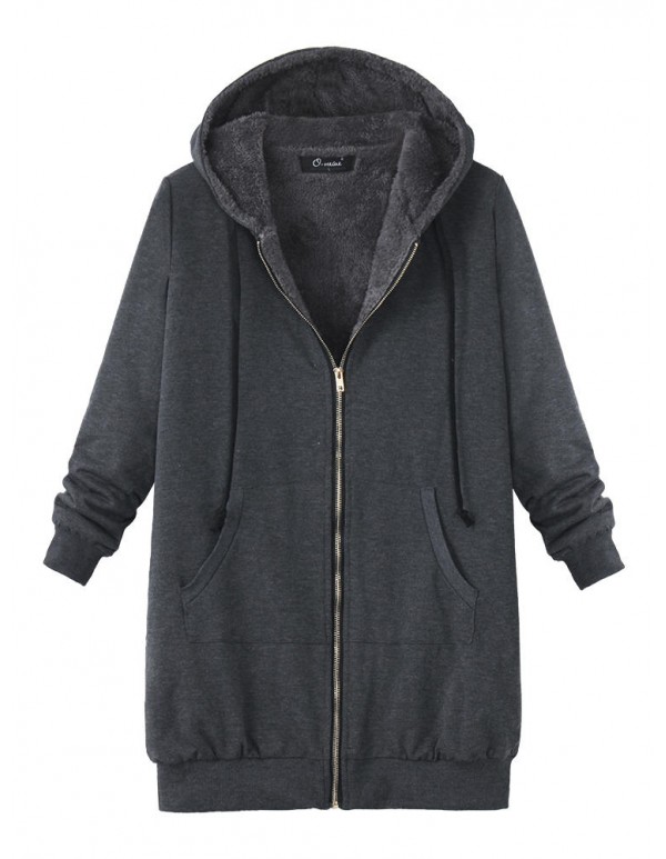 L-4XL Casual Women Zipper Fleece Thick Hooded Coats