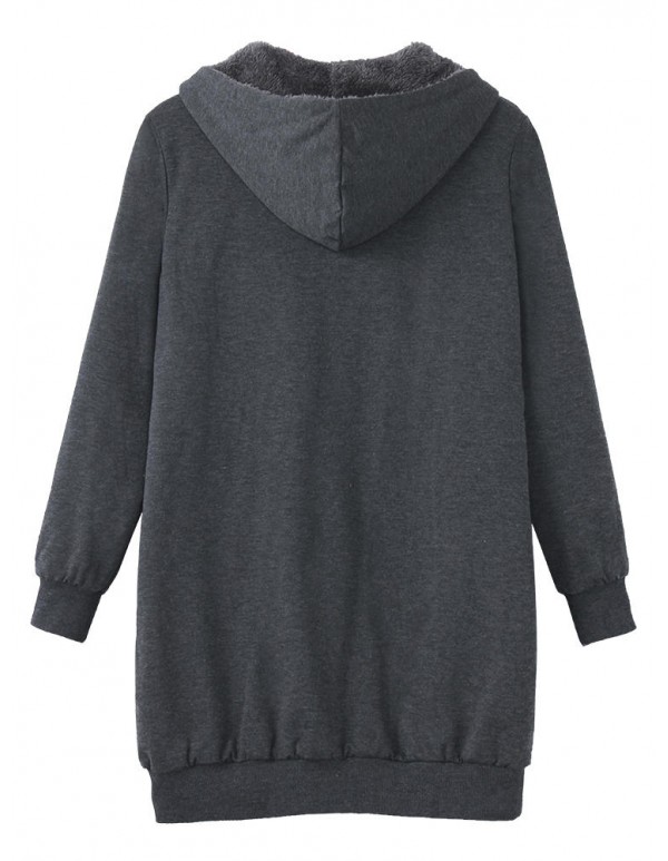 L-4XL Casual Women Zipper Fleece Thick Hooded Coats