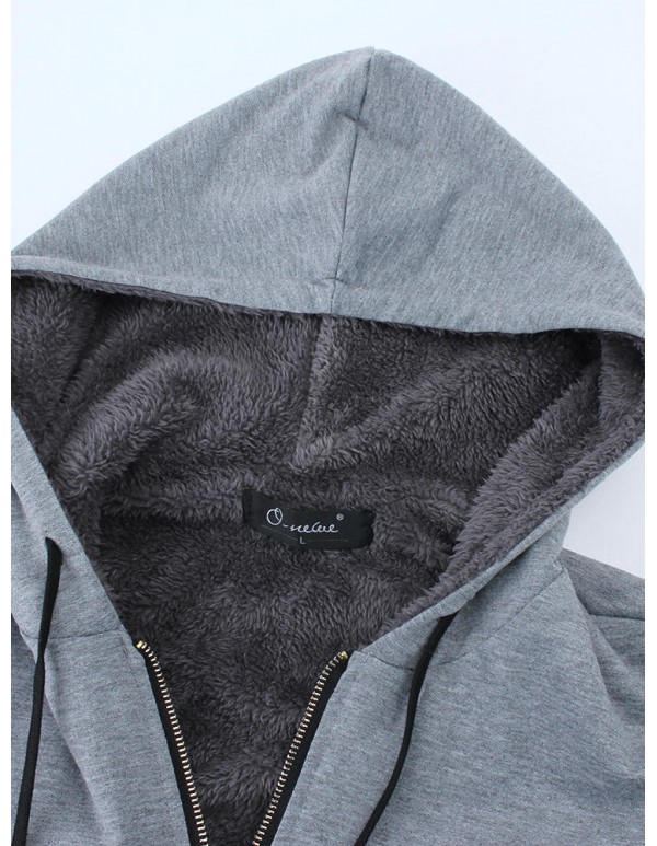 L-4XL Casual Women Zipper Fleece Thick Hooded Coats