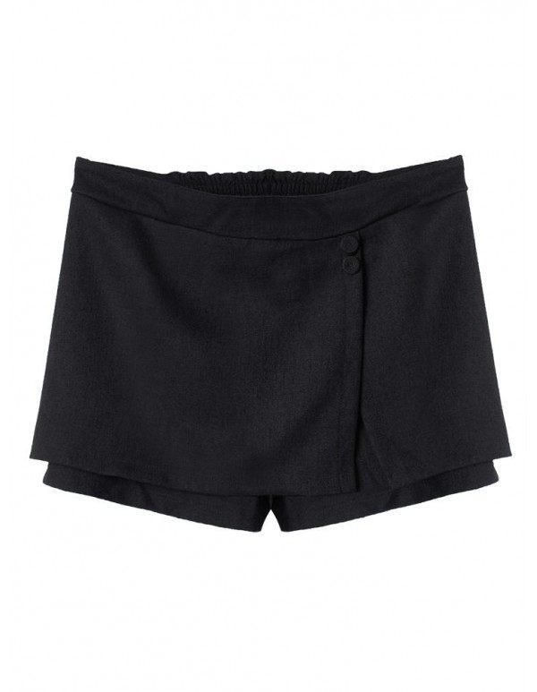 Casual Slim Black Button Stretch Waist Women Shorts Split Skirt