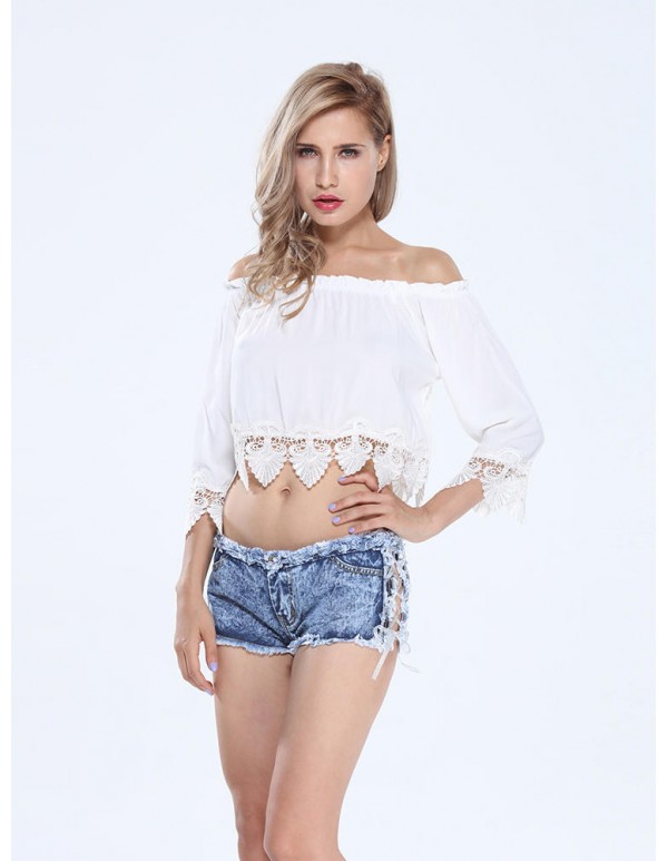 Sexy Low Waist Side Bandage Denim Shorts For Female