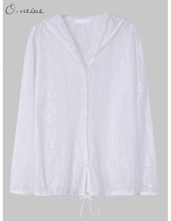 Plus Size Women Sexy Lace Hooded Sunscreen Clothes Jacket