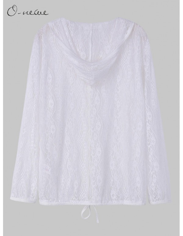 Plus Size Women Sexy Lace Hooded Sunscreen Clothes Jacket
