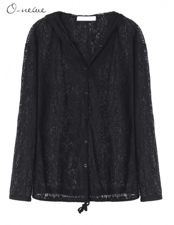 Plus Size Women Sexy Lace Hooded Sunscreen Clothes Jacket