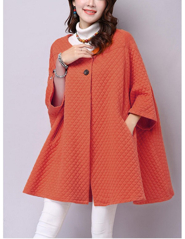 Elegant S-5XL Three Quarter Bat Sleeve Cape Cloak Coats
