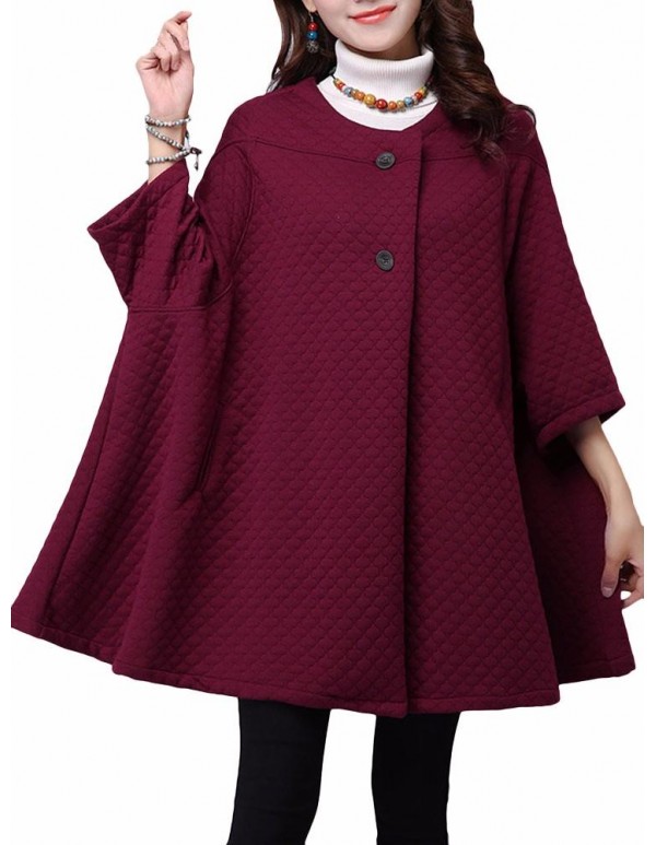 Elegant S-5XL Three Quarter Bat Sleeve Cape Cloak Coats