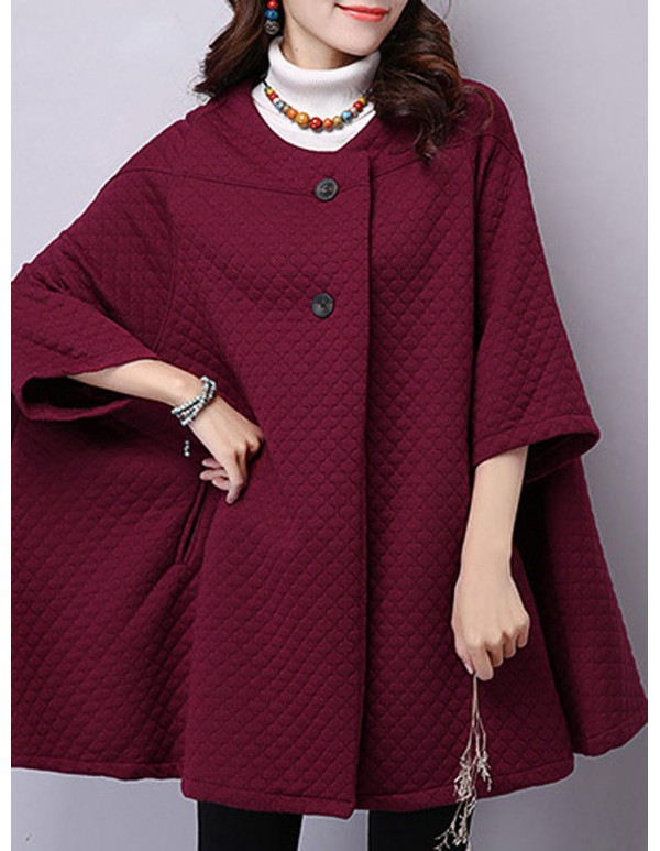 Elegant S-5XL Three Quarter Bat Sleeve Cape Cloak Coats