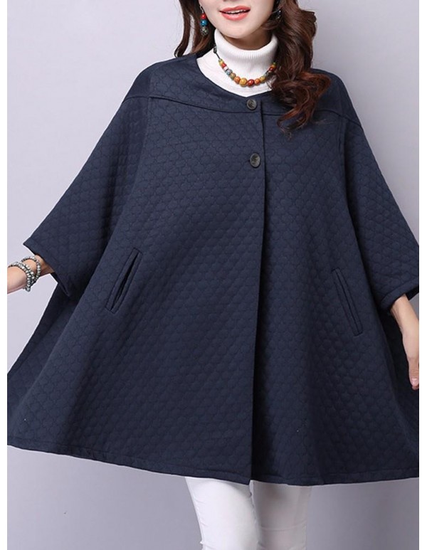 Elegant S-5XL Three Quarter Bat Sleeve Cape Cloak Coats