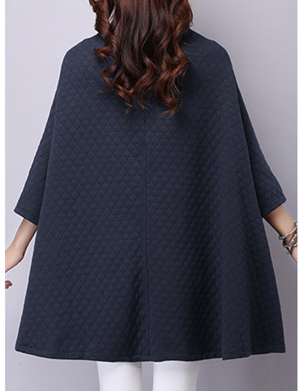 Elegant S-5XL Three Quarter Bat Sleeve Cape Cloak Coats