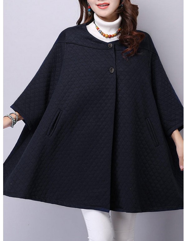 Elegant S-5XL Three Quarter Bat Sleeve Cape Cloak Coats