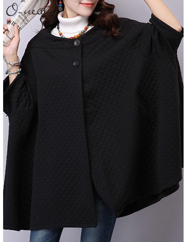 Elegant S-5XL Three Quarter Bat Sleeve Cape Cloak Coats
