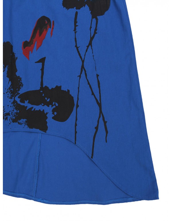 Vintage Summer Women Folk Style Ink Painting Floral Sleeveless Dress