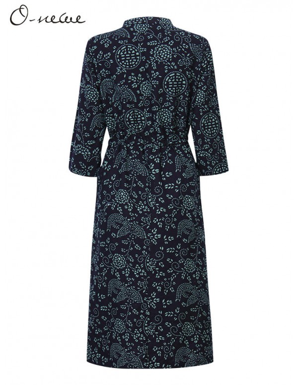 Vintage Women Ethnic style Chinese Frog Printed Long Sleeve Dress