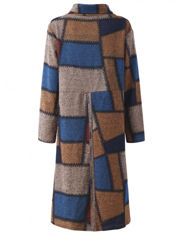 L-5XL Casual Women Loose Turtleneck  Color Block Dress
