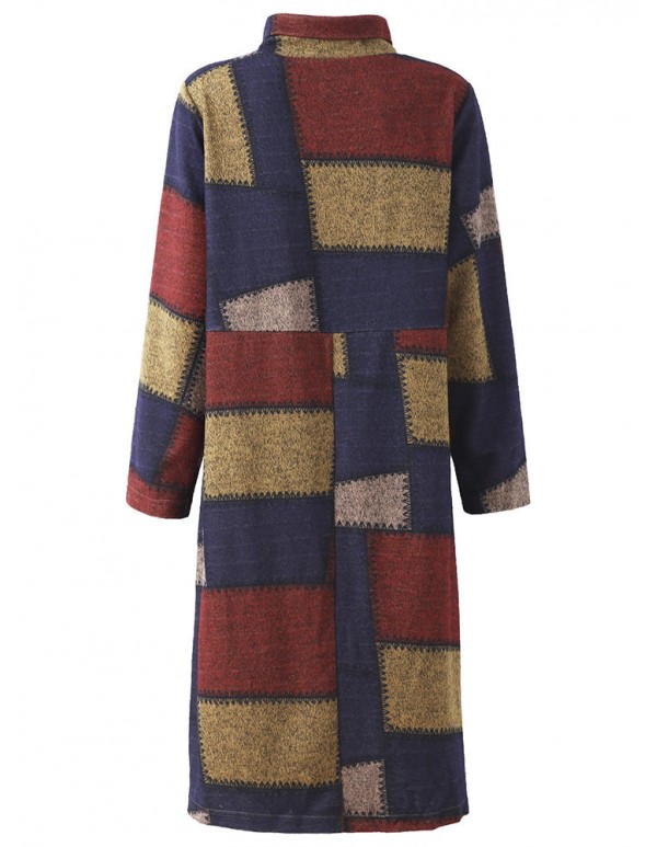 L-5XL Casual Women Loose Turtleneck  Color Block Dress