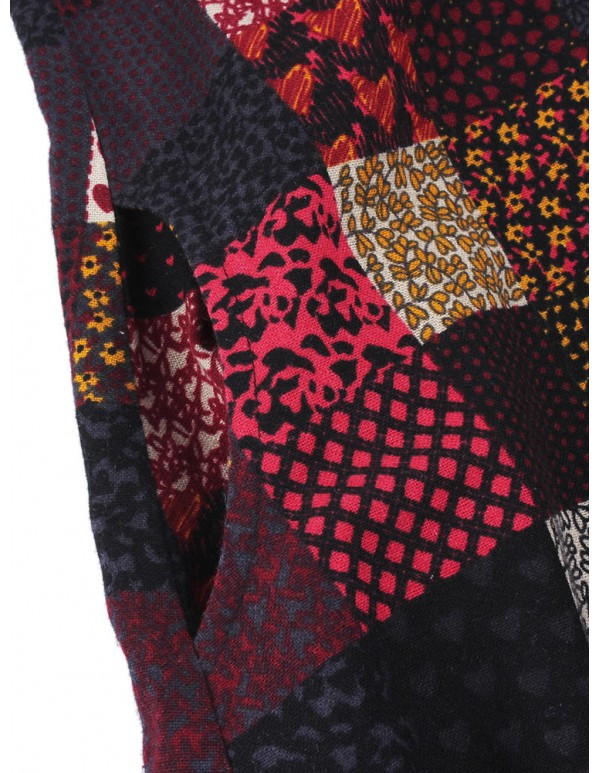L-5XL Vintage Women Color Block Printed Dress