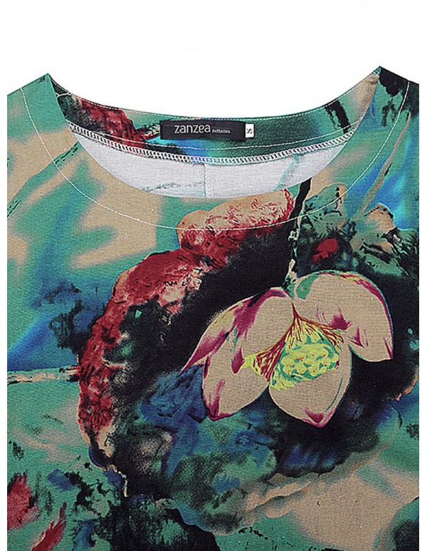 Casual S-5XL Women Loose Lotus Printing Dress