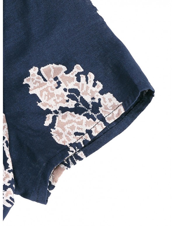 Bohemian Floral Short Sleeve Tops Short Pants Summer Beach Suits