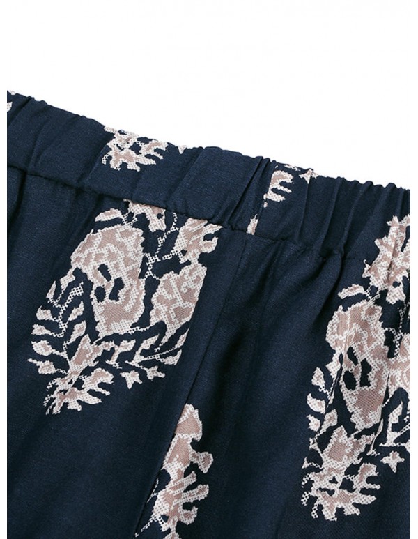 Bohemian Floral Short Sleeve Tops Short Pants Summer Beach Suits