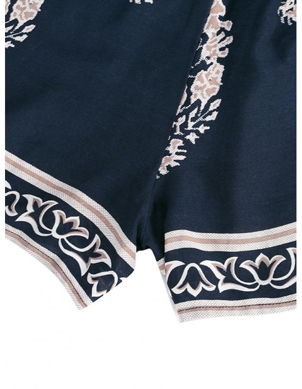 Bohemian Floral Short Sleeve Tops Short Pants Summer Beach Suits