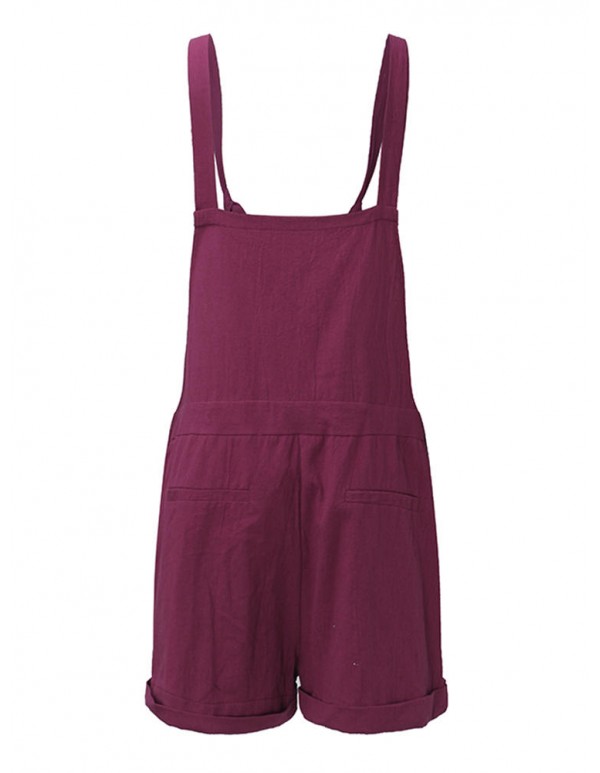 Casual Women Pure Color Drawstring Waist Overall Shorts