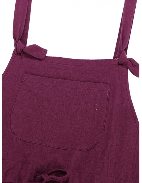 Casual Women Pure Color Drawstring Waist Overall Shorts